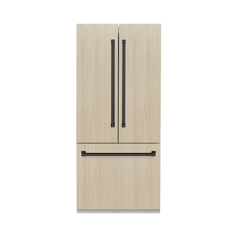 ZLINE Autograph 36" 19.6 cu. ft. Panel Ready Built-in 3-Door French Door Refrigerator with Internal Water and Ice Dispenser with Black Matte Handles, RBIVZ-36-MB