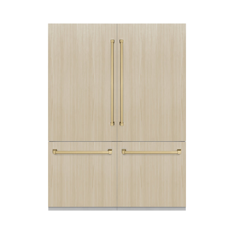 ZLINE 60 In. 32.2 cu. Ft. Panel Ready Built-In 4-Door French Door Refrigerator with Champagne Bronze Handles, RBIVZ-60-CB