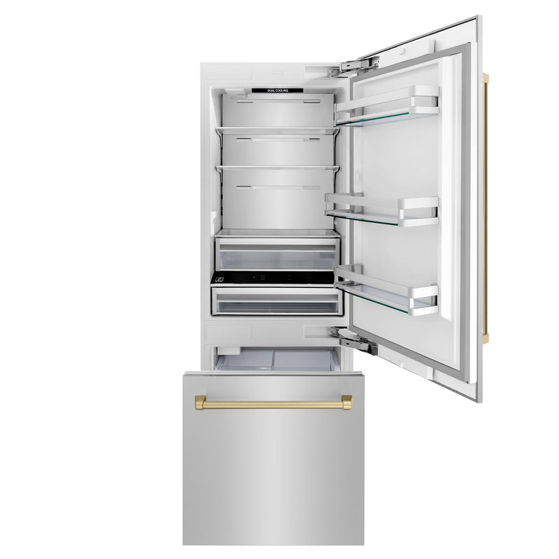 ZLINE Autograph 30 In. 16.1 cu. ft. Built-In Refrigerator with Internal Water and Ice Dispenser with Bronze Accents, RBIVZ-304-30-CB