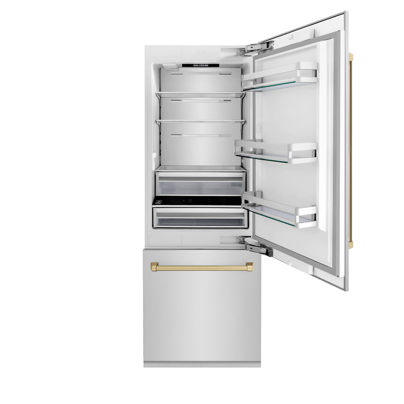 ZLINE Autograph 30 In. 16.1 cu. ft. Built-In Refrigerator with Internal Water and Ice Dispenser with Bronze Accents, RBIVZ-304-30-CB