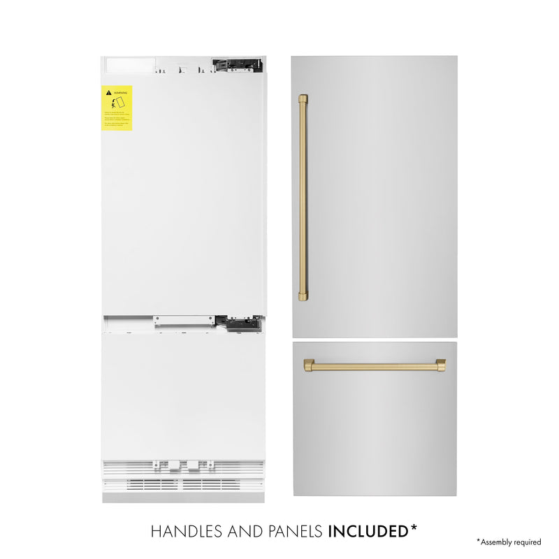 ZLINE Autograph 30 In. 16.1 cu. ft. Built-In Refrigerator with Internal Water and Ice Dispenser with Bronze Accents, RBIVZ-304-30-CB