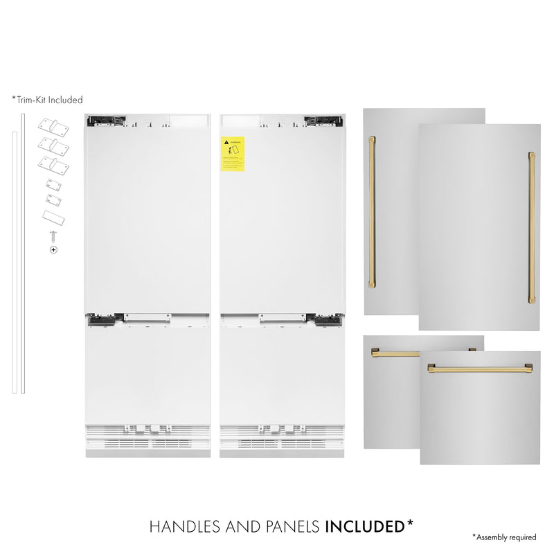 ZLINE Autograph 60" Built-In Refrigerator with Internal Water and Ice Dispenser in Stainless Steel and Gold Accents