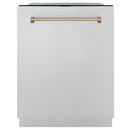 ZLINE Autograph Edition 24 In. Tall Dishwasher, Touch Control, in Stainless Steel with Champagne Bronze Handle, DWMTZ-304-24-CB