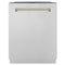 ZLINE Autograph Edition 24 In. Tall Dishwasher, Touch Control, in Stainless Steel with Champagne Bronze Handle, DWMTZ-304-24-CB