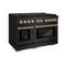 ZLINE Autograph 48" 6.7 cu. ft. Paramount Double Oven Dual Fuel Range with 8 Burners in Black Stainless Steel and Polished Gold Accents, SDRBZ-48-G