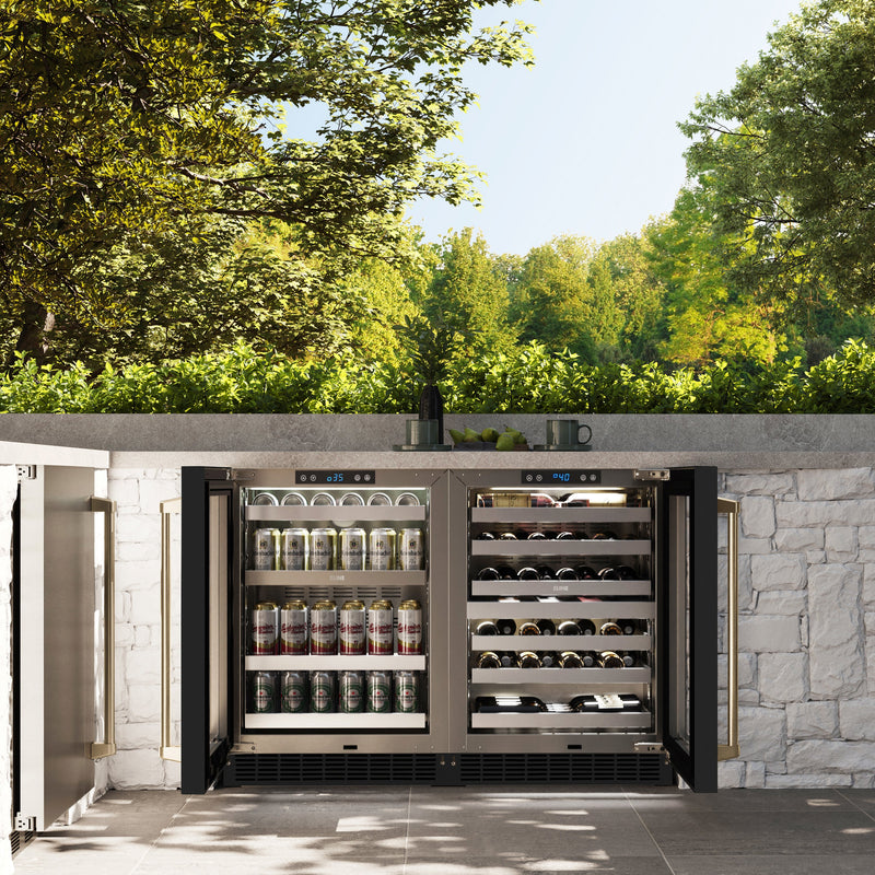 ZLINE Autograph 24" Touchstone 151 Can Beverage Fridge with Black Matte Glass Door and Champagne Bronze Handle, RBSOZ-BLM-24-CB
