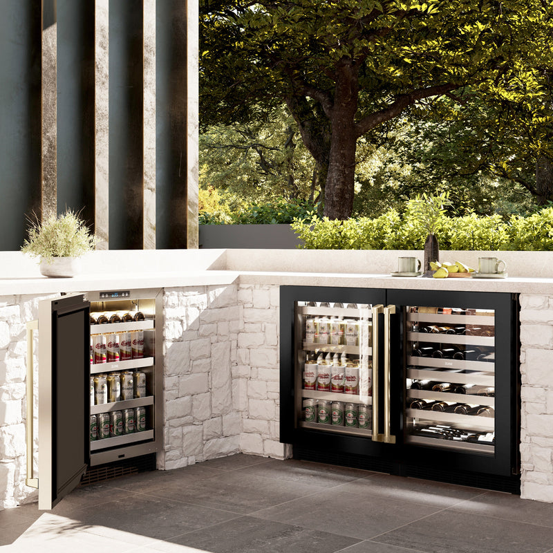 ZLINE Autograph 24" Touchstone Dual Zone 44 Bottle Wine Cooler with Black Stainless Steel Glass Door and Champagne Bronze Handle, RWDOZ-BS-24-CB