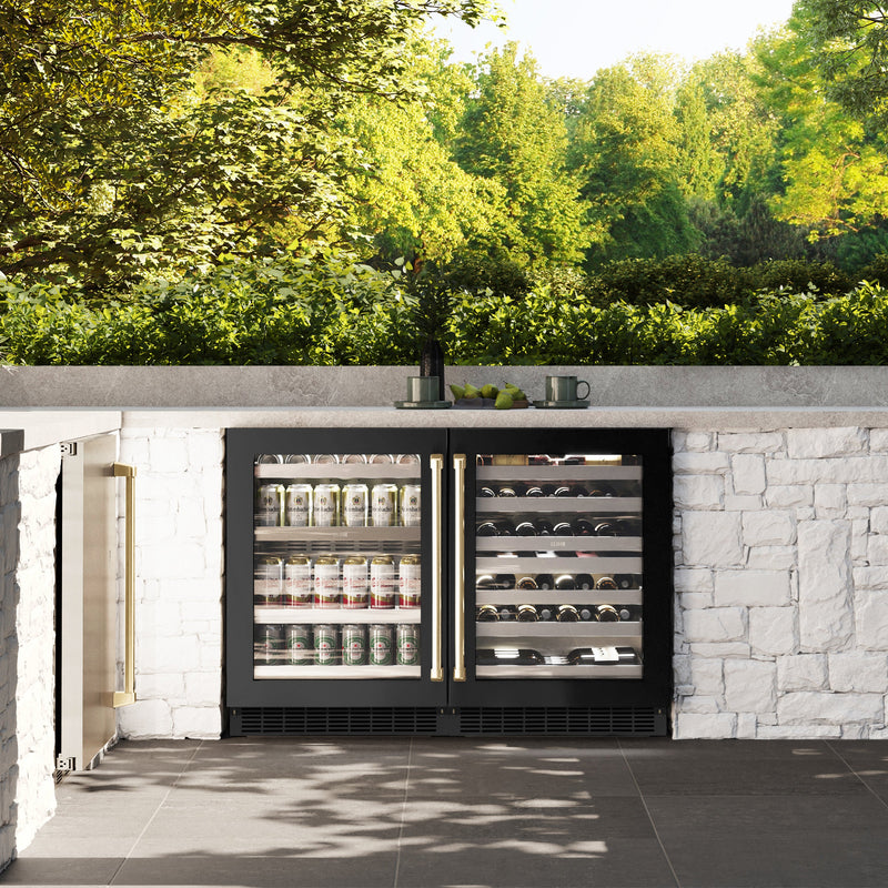 ZLINE Autograph 24" Touchstone Dual Zone 44 Bottle Wine Cooler with Black Stainless Steel Glass Door and Champagne Bronze Handle, RWDOZ-BS-24-CB