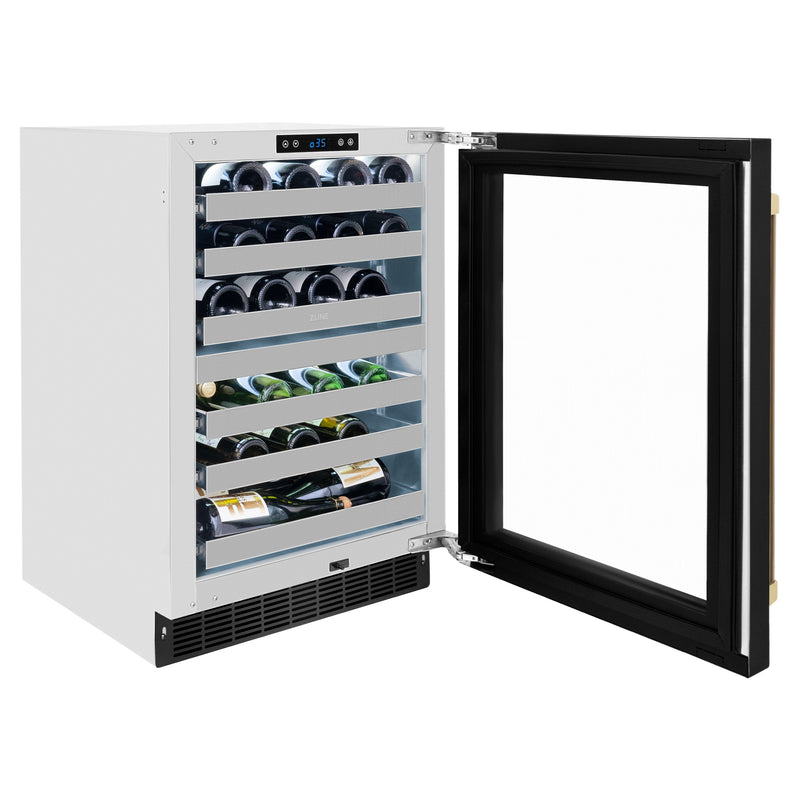 ZLINE Autograph 24" Touchstone Dual Zone 44 Bottle Wine Cooler with Black Stainless Steel Glass Door and Champagne Bronze Handle, RWDOZ-BS-24-CB