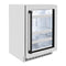 ZLINE Autograph 24" Touchstone 151 Can Beverage Fridge with DuraSnow® Stainless Steel Glass Door and Matte Black Handle, RBSOZ-SN-24-MB