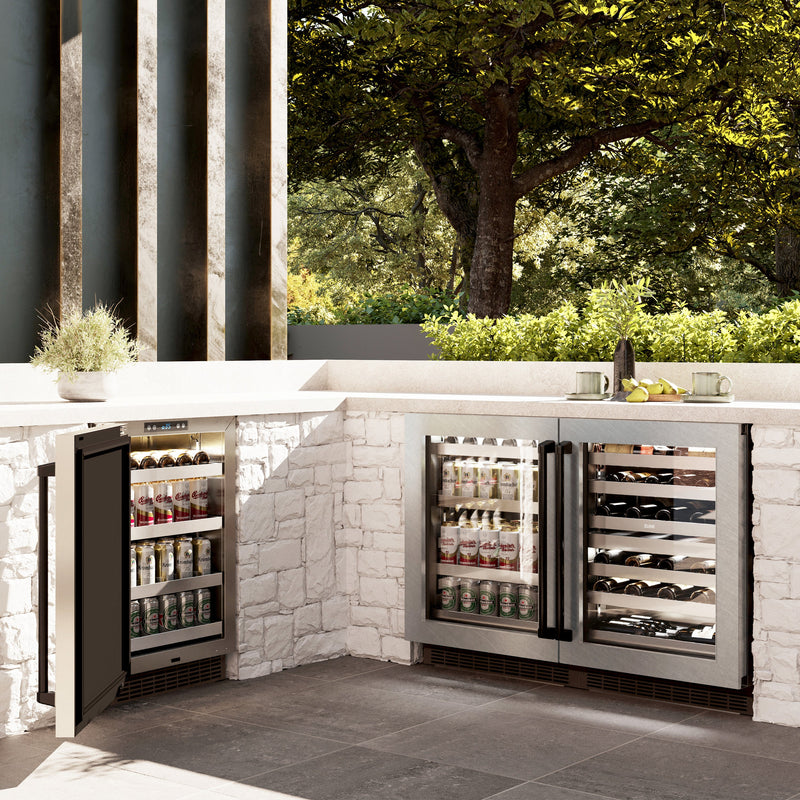 ZLINE Autograph 24" Touchstone Dual Zone 44 Bottle Wine Cooler with DuraSnow® Stainless Steel Glass Door and Matte Black Handle, RWDOZ-SN-24-MB