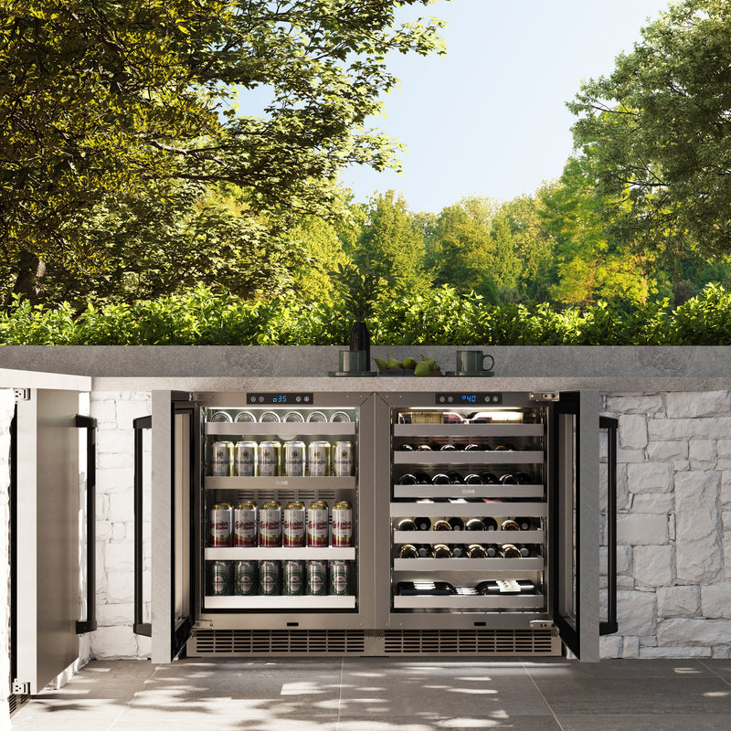 ZLINE Autograph 24" Touchstone Dual Zone 44 Bottle Wine Cooler with DuraSnow® Stainless Steel Glass Door and Matte Black Handle, RWDOZ-SN-24-MB