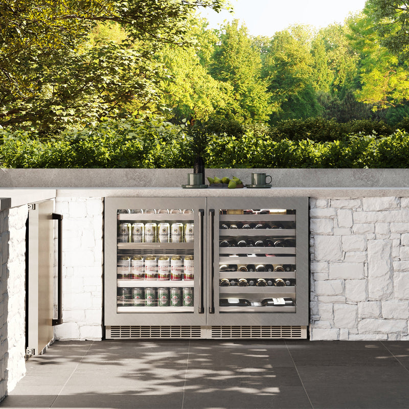 ZLINE Autograph 24" Touchstone Dual Zone 44 Bottle Wine Cooler with DuraSnow® Stainless Steel Glass Door and Matte Black Handle, RWDOZ-SN-24-MB