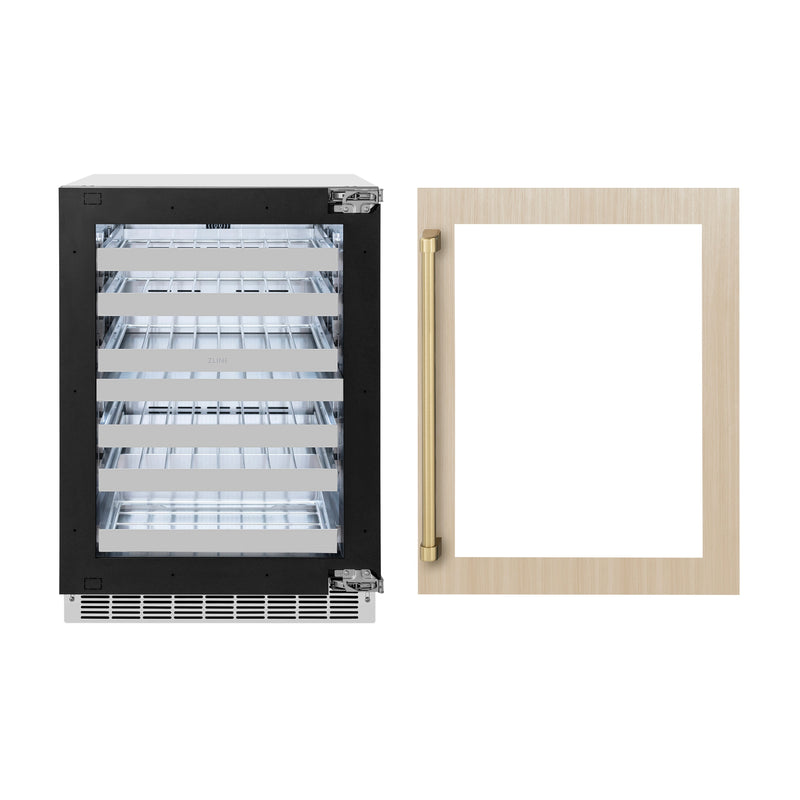 ZLINE Autograph 24" Touchstone Dual Zone 44 Bottle Wine Cooler with Panel Ready Glass Door and Champagne Bronze Handle,  RWDPOZ-24-CB