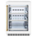 ZLINE Autograph 24" Touchstone 151 Can Beverage Fridge with White Matte Glass Door and Polished Gold Handle, RBSOZ-WM-24-G