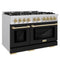 ZLINE Autograph 48" 6.7 cu. ft. Select Double Oven Dual Fuel Range with 8 Burners in Stainless Steel with Black Matte Doors and Champagne Bronze Accents, HDRZ-BLM-48-CB