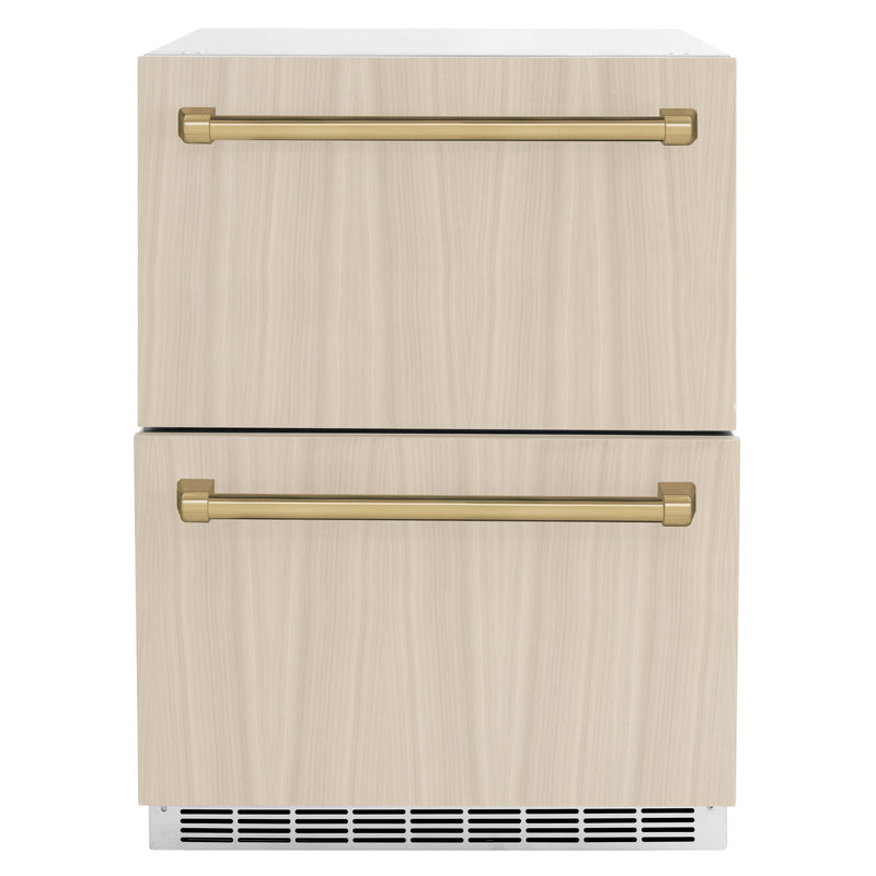 ZLINE Autograph 24" Touchstone 168 Can Outdoor-Rated Refrigerator Drawer with Panel Ready Doors and 2 Champagne Bronze Handles, RDSPOZ-24-CB