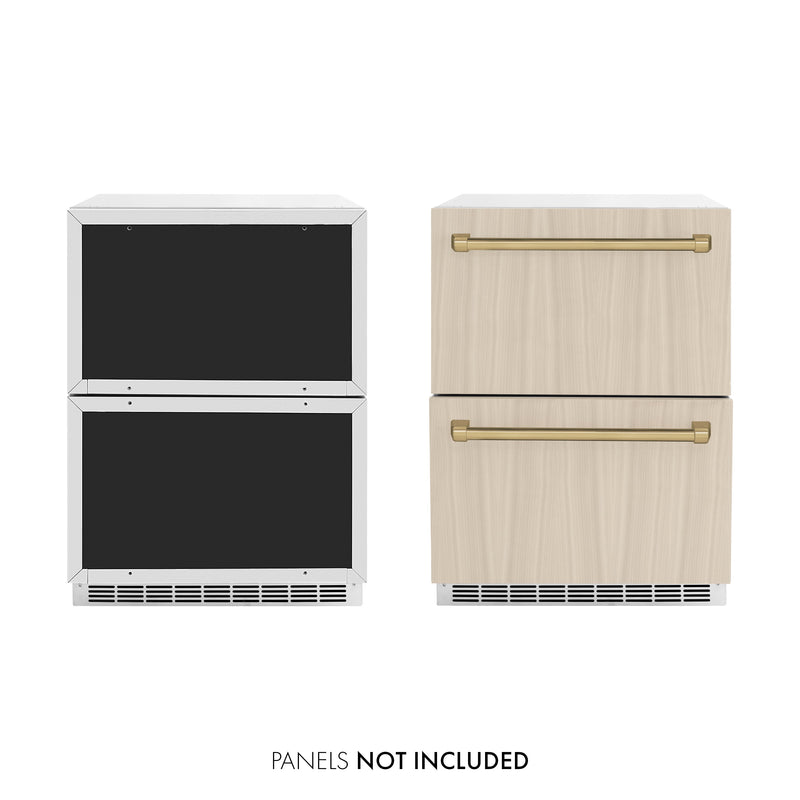 ZLINE Autograph 24" Touchstone 168 Can Outdoor-Rated Refrigerator Drawer with Panel Ready Doors and 2 Champagne Bronze Handles, RDSPOZ-24-CB
