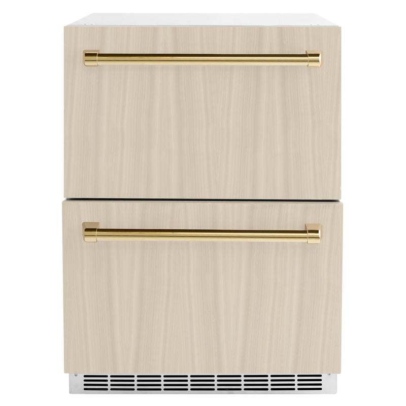 ZLINE Autograph 24" Touchstone 168 Can Outdoor-Rated Refrigerator Drawer with Panel Ready Doors and 2 Polished Gold Handles, RDSPOZ-24-G