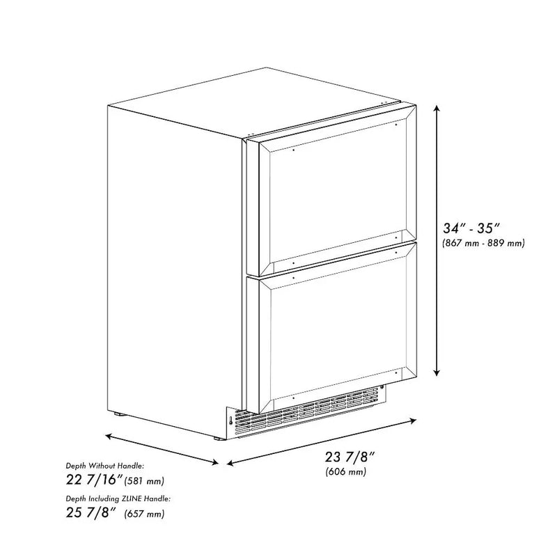 ZLINE Autograph 24" Touchstone 168 Can Outdoor-Rated Refrigerator Drawer with Panel Ready Doors and 2 Matte Black Handles, RDSPOZ-24-MB