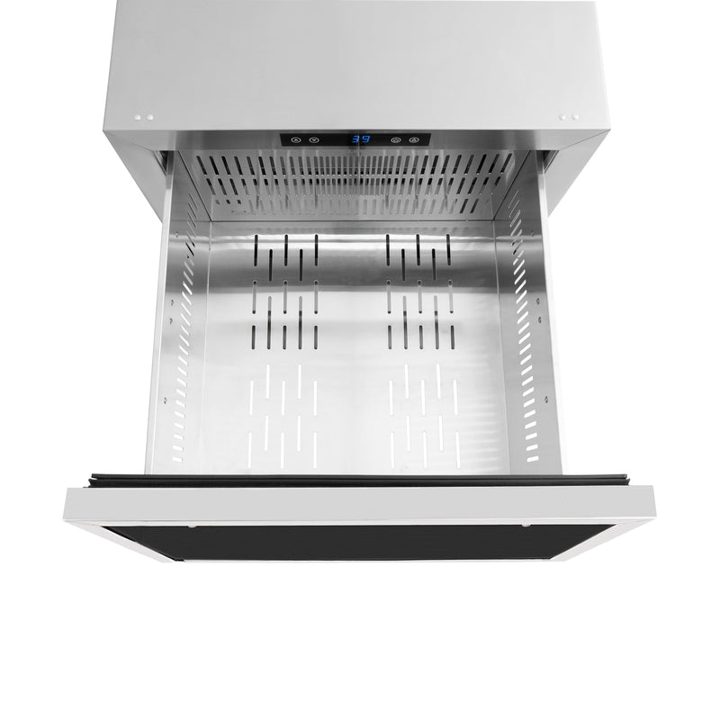 ZLINE Autograph 24" Touchstone 168 Can Outdoor-Rated Refrigerator Drawer with Panel Ready Doors and 2 Matte Black Handles, RDSPOZ-24-MB