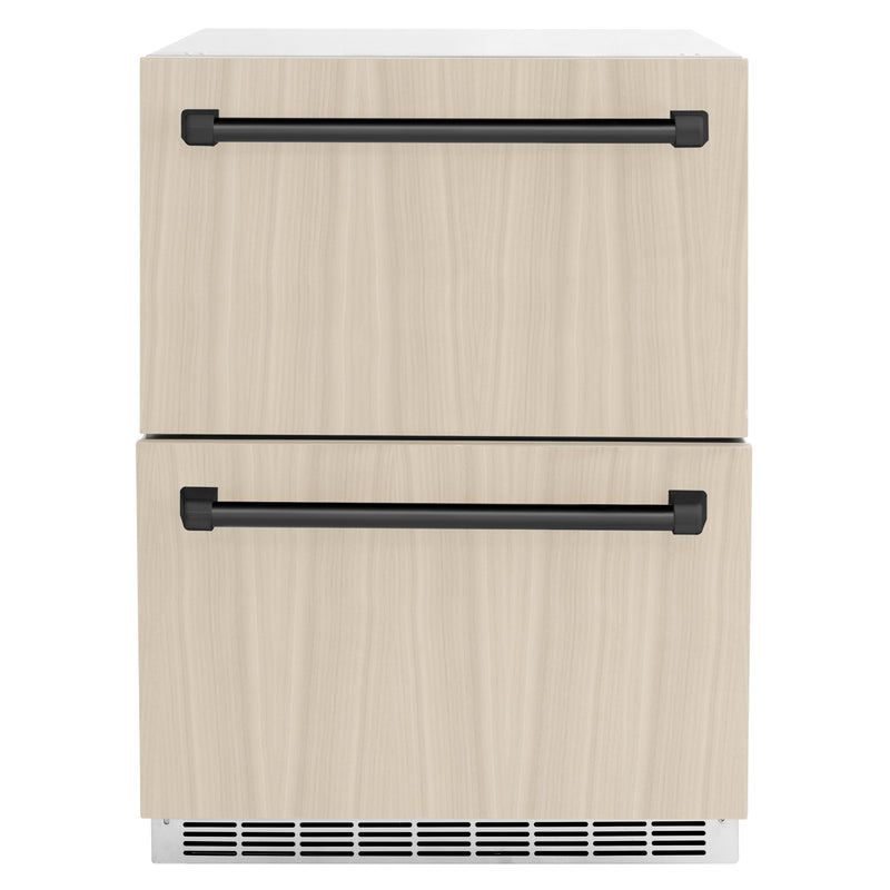 ZLINE Autograph 24" Touchstone 168 Can Outdoor-Rated Refrigerator Drawer with Panel Ready Doors and 2 Matte Black Handles, RDSPOZ-24-MB