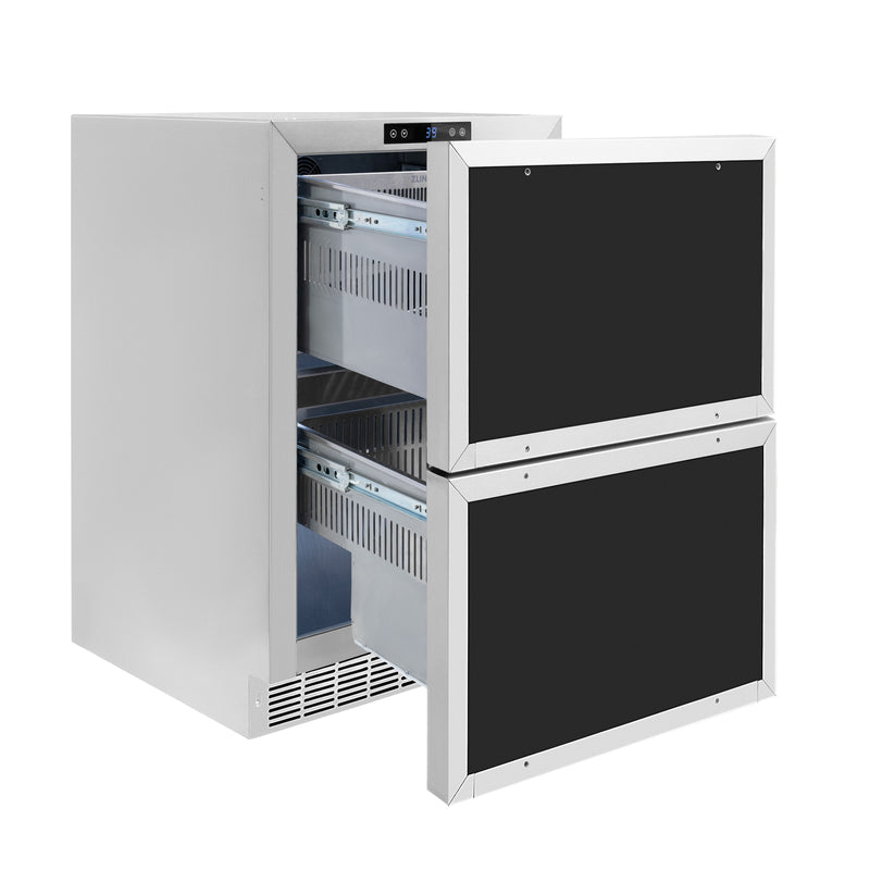 ZLINE Autograph 24" Touchstone 168 Can Outdoor-Rated Refrigerator Drawer with Panel Ready Doors and 2 Matte Black Handles, RDSPOZ-24-MB