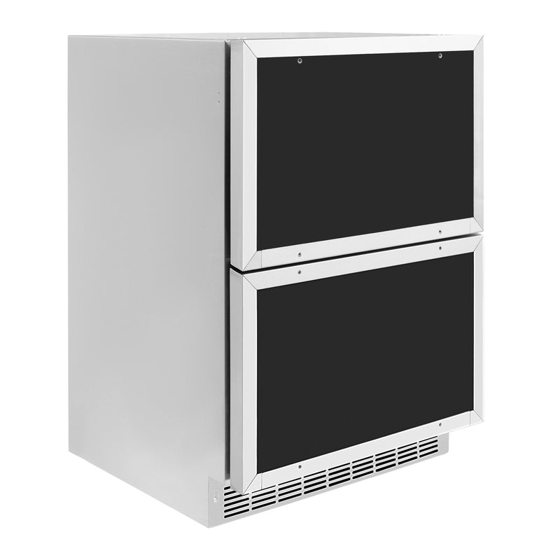 ZLINE Autograph 24" Touchstone 168 Can Outdoor-Rated Refrigerator Drawer with Panel Ready Doors and 2 Matte Black Handles, RDSPOZ-24-MB
