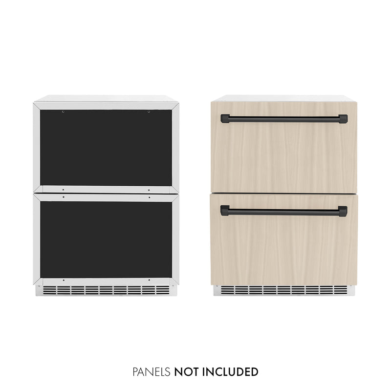 ZLINE Autograph 24" Touchstone 168 Can Outdoor-Rated Refrigerator Drawer with Panel Ready Doors and 2 Matte Black Handles, RDSPOZ-24-MB