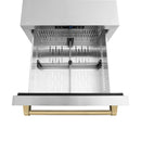 ZLINE Autograph 24" Touchstone 168 Can Outdoor-Rated Refrigerator Drawer with Stainless Steel Doors and Champagne Bronze Handles, RDSOZ-ST-24-CB