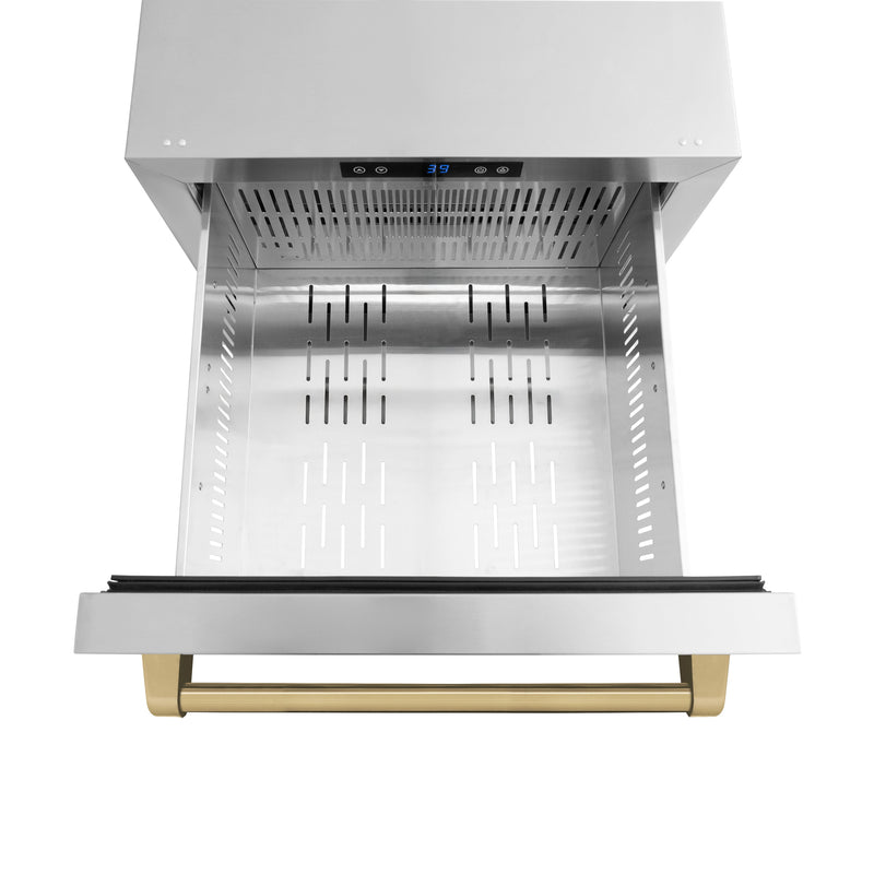 ZLINE Autograph 24" Touchstone 168 Can Outdoor-Rated Refrigerator Drawer with Stainless Steel Doors and Champagne Bronze Handles, RDSOZ-ST-24-CB
