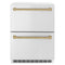 ZLINE Autograph 24" Touchstone 168 Can Outdoor-Rated Refrigerator Drawer with Stainless Steel Doors and Champagne Bronze Handles, RDSOZ-ST-24-CB