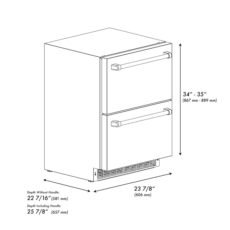 ZLINE Autograph 24" Touchstone 168 Can Outdoor-Rated Refrigerator Drawer with Stainless Steel Doors and Polished Gold Handles, RDSOZ-ST-24-G