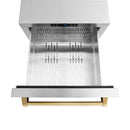 ZLINE Autograph 24" Touchstone 168 Can Outdoor-Rated Refrigerator Drawer with Stainless Steel Doors and Polished Gold Handles, RDSOZ-ST-24-G