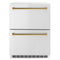 ZLINE Autograph 24" Touchstone 168 Can Outdoor-Rated Refrigerator Drawer with Stainless Steel Doors and Polished Gold Handles, RDSOZ-ST-24-G