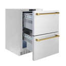 ZLINE Autograph 24" Touchstone 168 Can Outdoor-Rated Refrigerator Drawer with Stainless Steel Doors and Polished Gold Handles, RDSOZ-ST-24-G