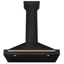 ZLINE Autograph 36" 400 CFM Convertible Wall Mount Range Hood in Black Stainless Steel with Champagne Bronze Handle, BSKB4Z-36-CB