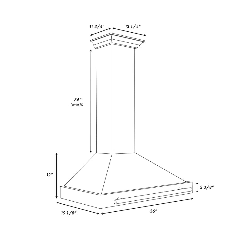 ZLINE Autograph 36" 400 CFM Convertible Wall Mount Range Hood in Black Stainless Steel with Gold Handle, BSKB4Z-36-G