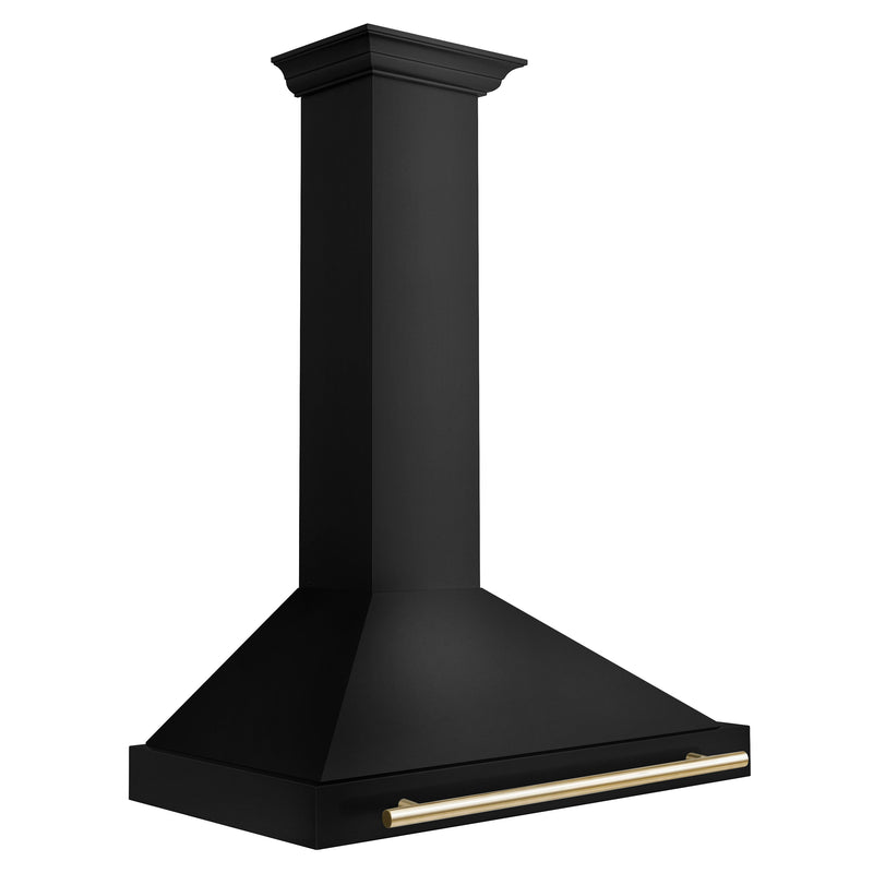 ZLINE Autograph 36" 400 CFM Convertible Wall Mount Range Hood in Black Stainless Steel with Gold Handle, BSKB4Z-36-G