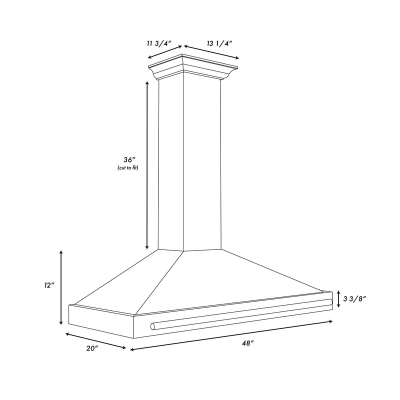 ZLINE Autograph 48" 400 CFM Convertible Wall Mount Range Hood in Black Stainless Steel with Champagne Bronze Handle, BSKB4Z-48-CB