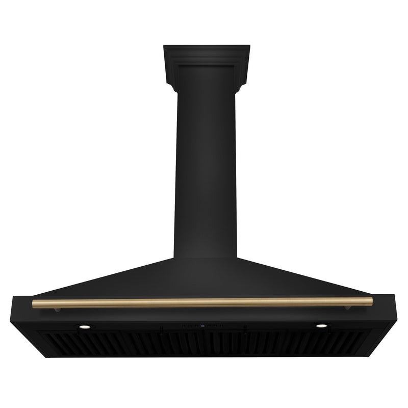 ZLINE Autograph 48" 400 CFM Convertible Wall Mount Range Hood in Black Stainless Steel with Champagne Bronze Handle, BSKB4Z-48-CB