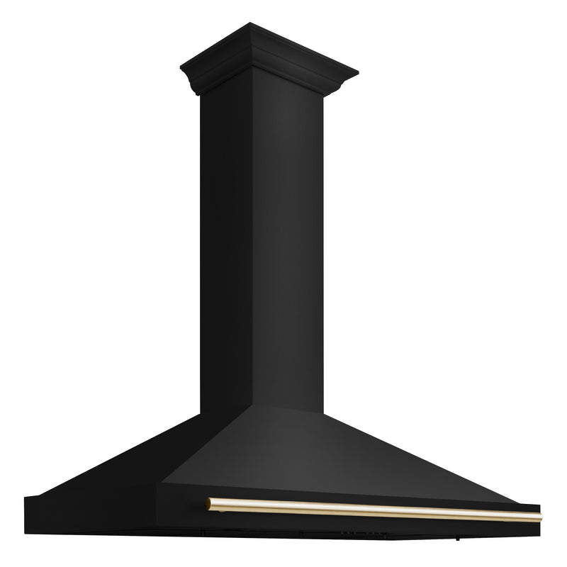 ZLINE Autograph 48" 400 CFM Convertible Wall Mount Range Hood in Black Stainless Steel with Gold Handle, BSKB4Z-48-G