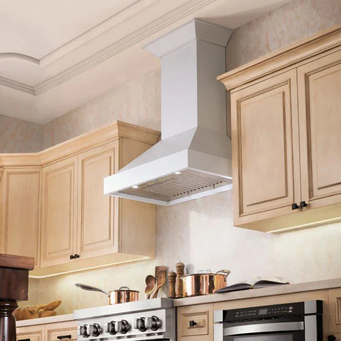 ZLINE 30" 400 CFM Convertible Wooden Wall Mount Range Hood in Smooth Bright White Finish, KBWW-30