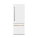 ZLINE 30 In. 16.1 cu. ft. Built-In Refrigerator with Internal Water and Ice Dispenser in White Matte with Champagne Bronze Accents, RBIVZ-WM-30-CB