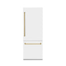 ZLINE 30 In. 16.1 cu. ft. Built-In Refrigerator with Internal Water and Ice Dispenser in White Matte with Gold Accents, RBIVZ-WM-30-G