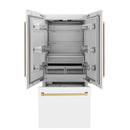 ZLINE 36 In. 19.6 cu. ft. Built-In French Door Refrigerator with Internal Water and Ice Dispenser in White Matte with Bronze Accents, RBIVZ-WM-36-CB