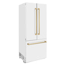 ZLINE 36 In. 19.6 cu. ft. Built-In French Door Refrigerator with Internal Water and Ice Dispenser in White Matte with Bronze Accents, RBIVZ-WM-36-CB