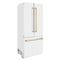 ZLINE 36 In. 19.6 cu. ft. Built-In French Door Refrigerator with Internal Water and Ice Dispenser in White Matte with Bronze Accents, RBIVZ-WM-36-CB