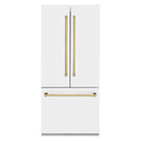 ZLINE 36 In. 19.6 cu. ft. Built-In French Door Refrigerator with Internal Water and Ice Dispenser in White Matte with Gold Accents, RBIVZ-WM-36-G