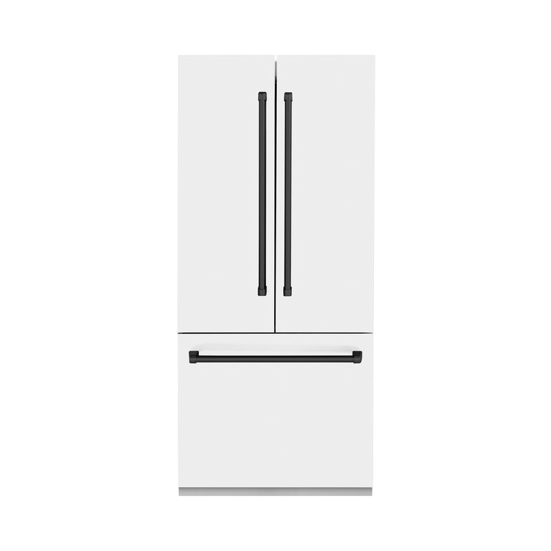 ZLINE 36 In. 19.6 cu. ft. Built-In French Door Refrigerator with Internal Water and Ice Dispenser in White Matte with Black Accents, RBIVZ-WM-36-MB